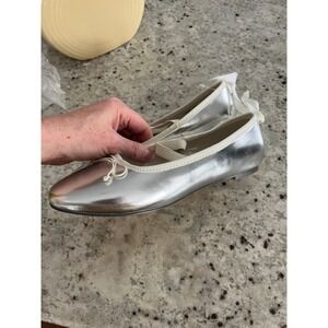 NEW Crewcuts J.Crew Girls Silver Metallic Ballet Flats Bow Elastic Strap K4